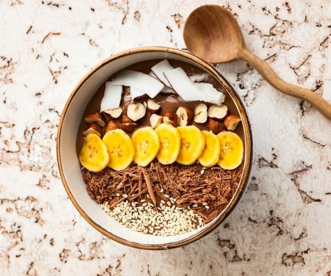 Helpful Raw Food Ideas and Tips Beginners Will Like-Chocolate Hazelnut Protein Bowl - Young and Raw