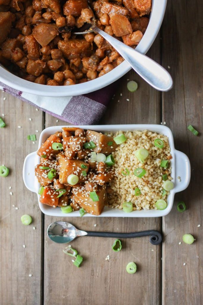 Korean Chickpea with Carrots and Potatoes over Quinoa via Veggies Don't Bite